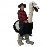 A man riding an ostrich Mascot Costume