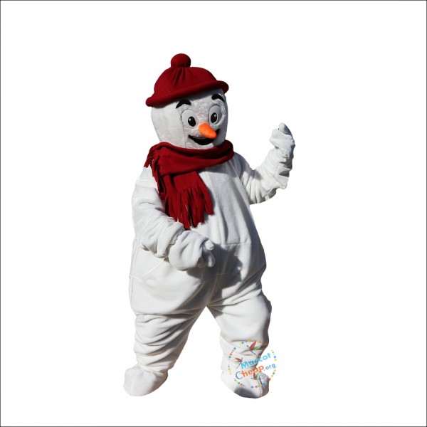 Cute Red Hat Snowman Mascot Costume