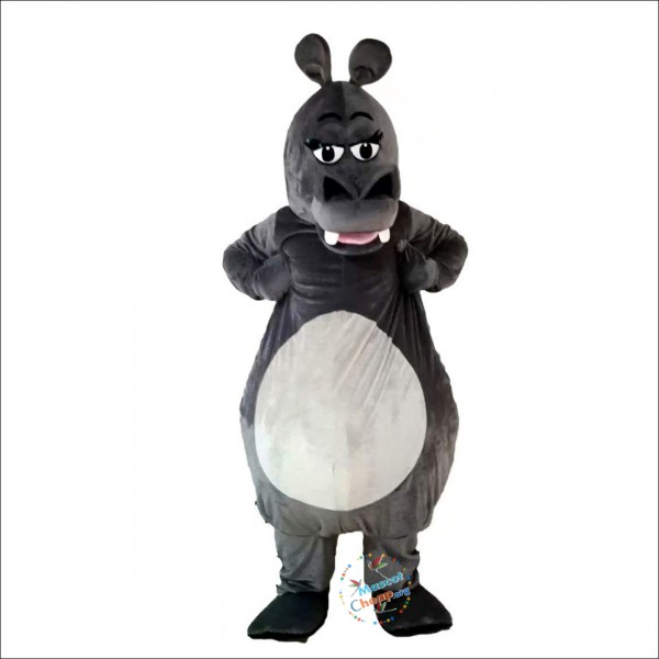 Gray Hippopotamus Cartoon Mascot Costume