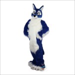 Long Hair Blue Wolf Cartoon Mascot Costume