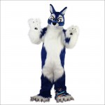 Long Hair Blue Wolf Cartoon Mascot Costume