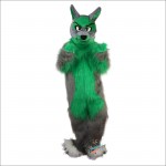 Long Hair Green Wolf Mascot Costume