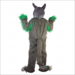 Long Hair Green Wolf Mascot Costume
