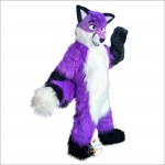 Long Hair Purple Wolf Fox Dog Cartoon Mascot Costume