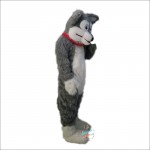 Long-Haired Grey Husky Wolf Mascot Costume