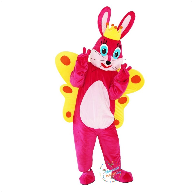 Pink Butterfly Rabbit Bunny Cartoon Mascot Costume Pink Butterfly Rabbit Bunny Cartoon Mascot Costume