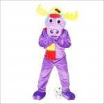 Purple Moose Elk Wapiti Cartoon Mascot Costume