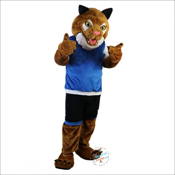 Sporty Tiger in Blue Vest Cartoon Mascot Costume