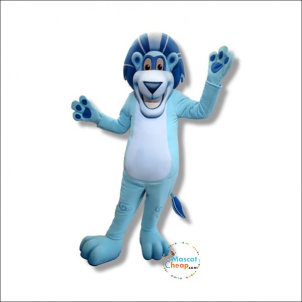 Blue Happy Lion Mascot Costume