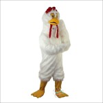 White Long-Haired Chicken, Bird Cartoon Mascot Costume
