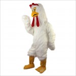 White Long-Haired Chicken, Bird Cartoon Mascot Costume